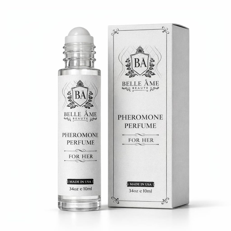 BELLE AME pheromones roll-on bottle close-up for quick daily use