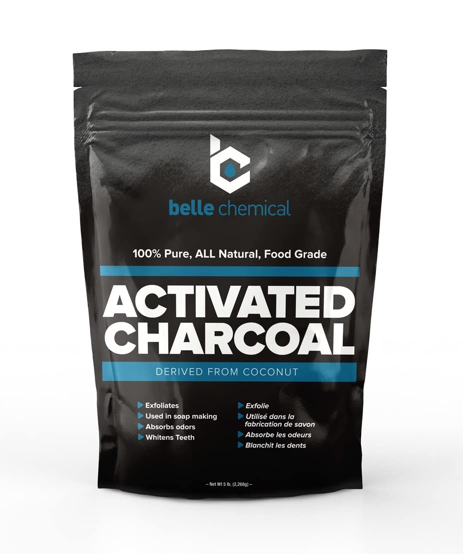 Belle Chemical coconut activated charcoal powder in a resealable 5lb bag for versatile uses