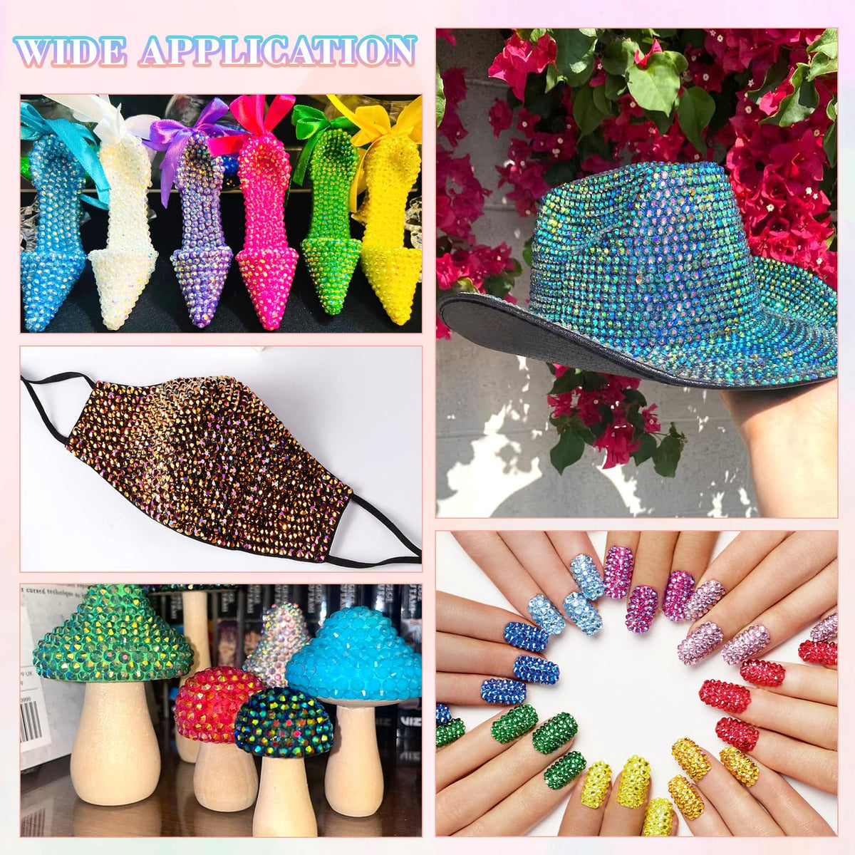 BELLEBOOST rhinestones applied to shoes and tumblers for dazzling details