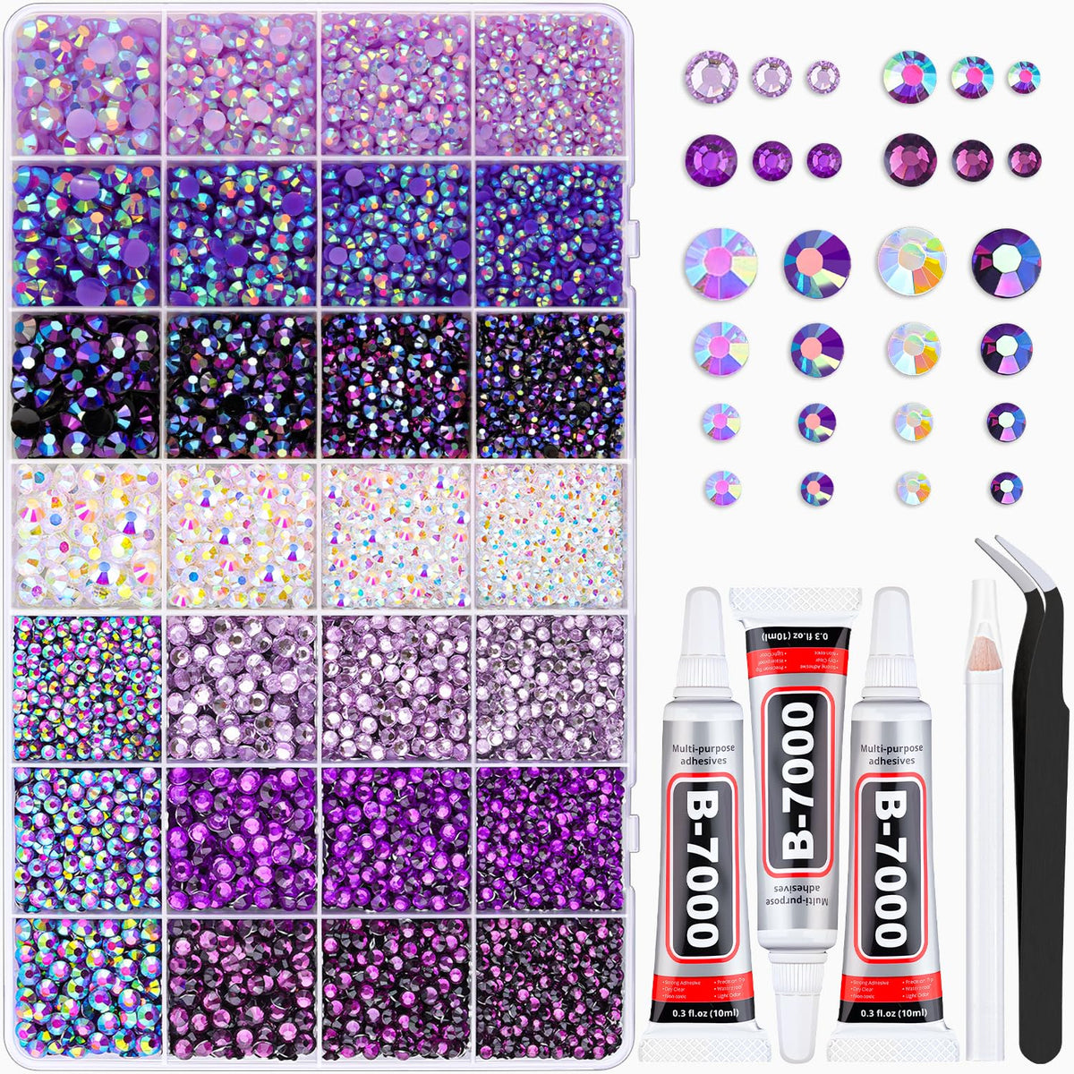 BELLEBOOST purple rhinestones kit box for versatile crafts and dazzling color options.