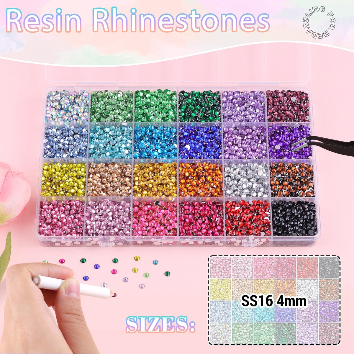 BELLEBOOST rhinestones closeup colors showing iridescent 4mm gems for detailed embellishment