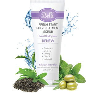 Belli Fresh Start Scrub on damp skin during routine priming.