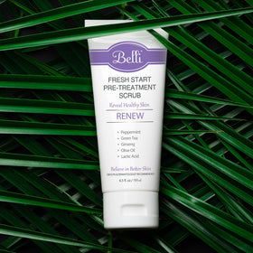 Belli Fresh Start Scrub with green tea close-up, ready to refresh skin.