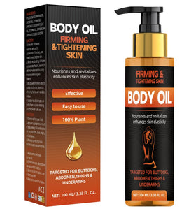 Bellisinno body firming oil bottle close-up illustrating luxury hydration.