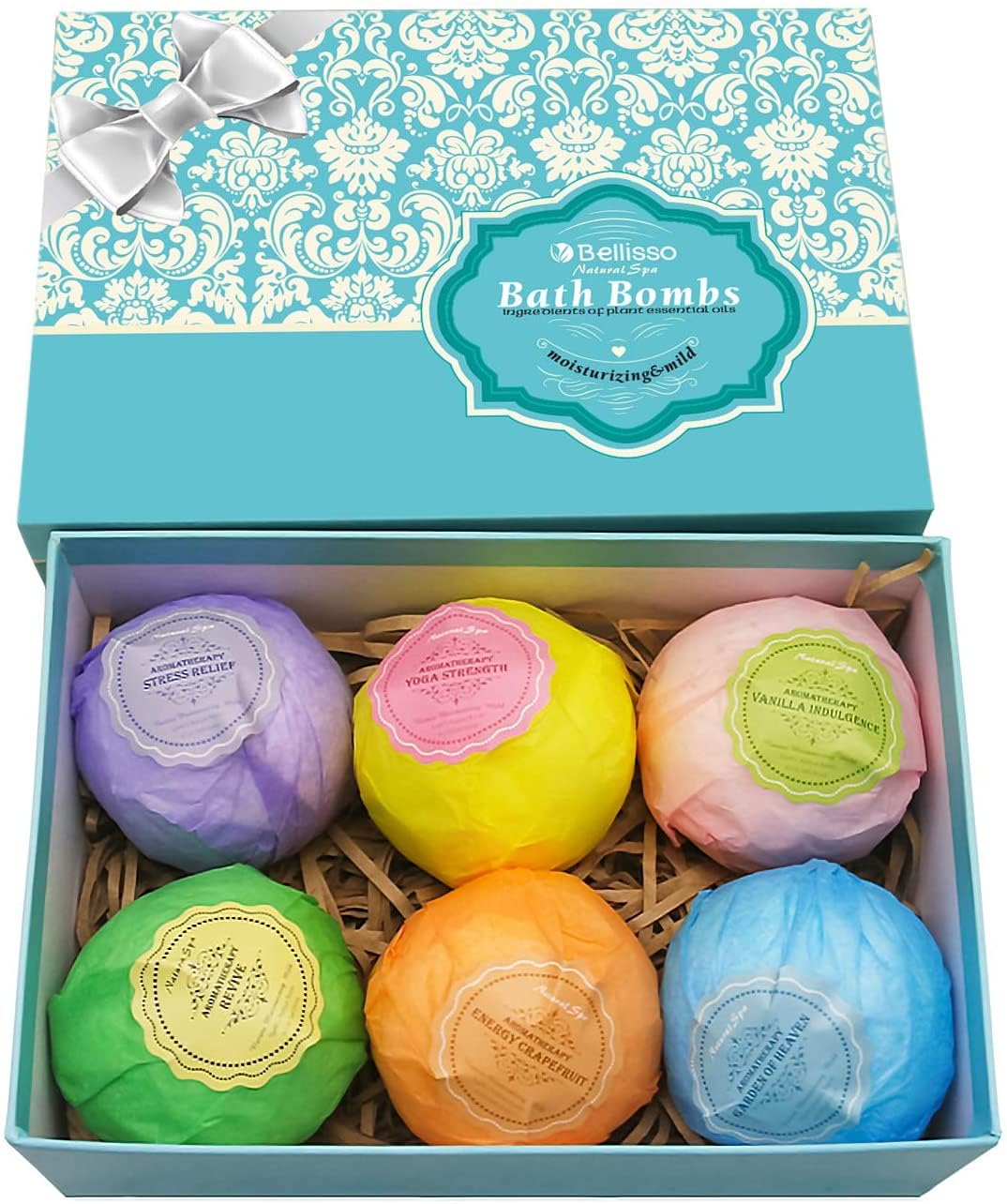 Bellisso 6 XXL bath bombs gift set for a spa-like soak and stress relief at home