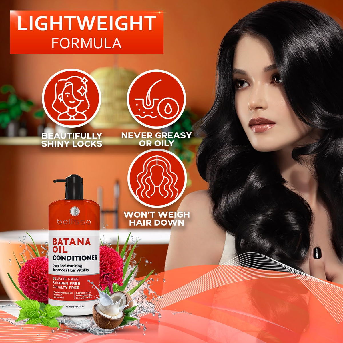 Bellisso Batana Oil Conditioner in-shower routine supports volume during styling