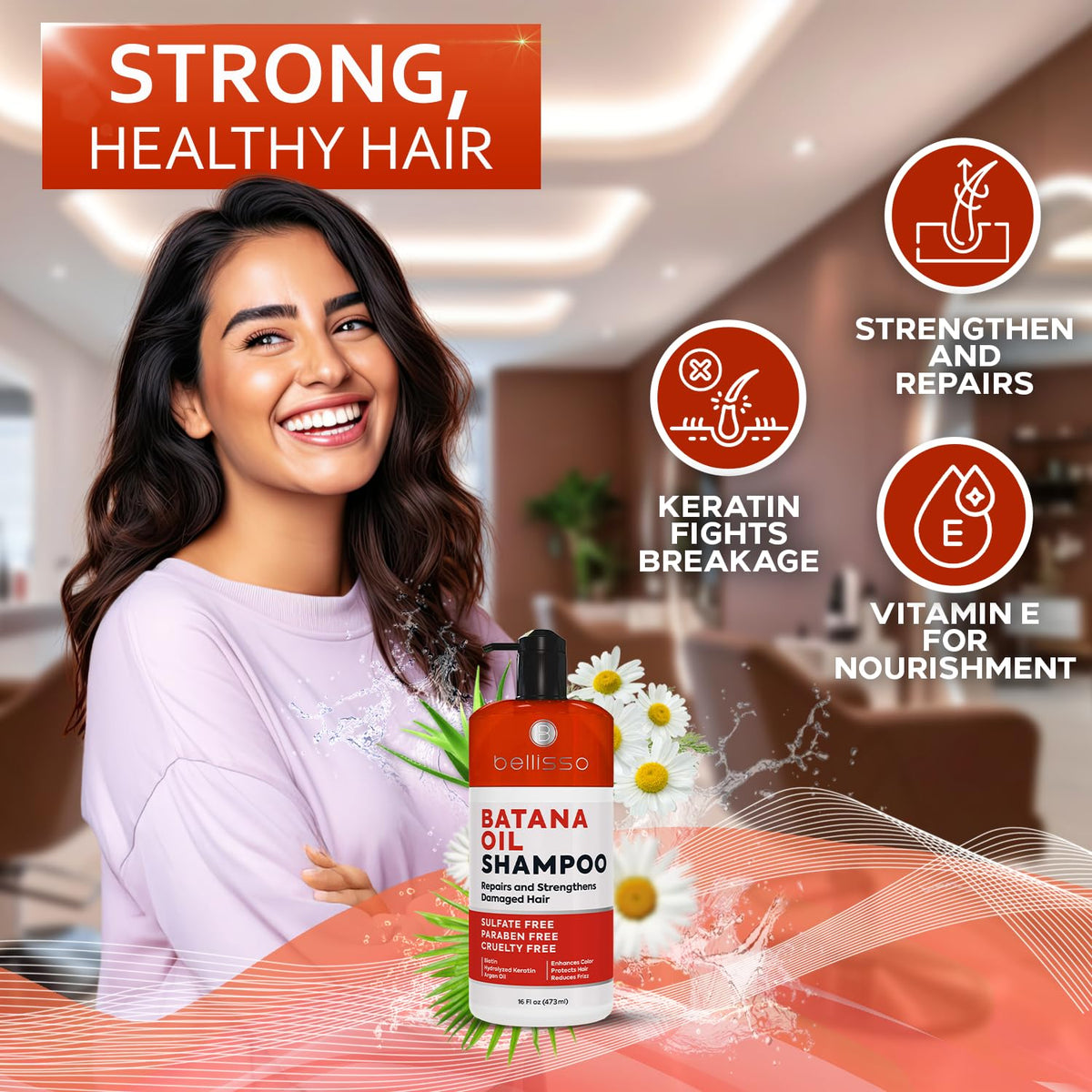 Bellisso Batana Oil Shampoo ingredients panel highlights batana oil and botanicals
