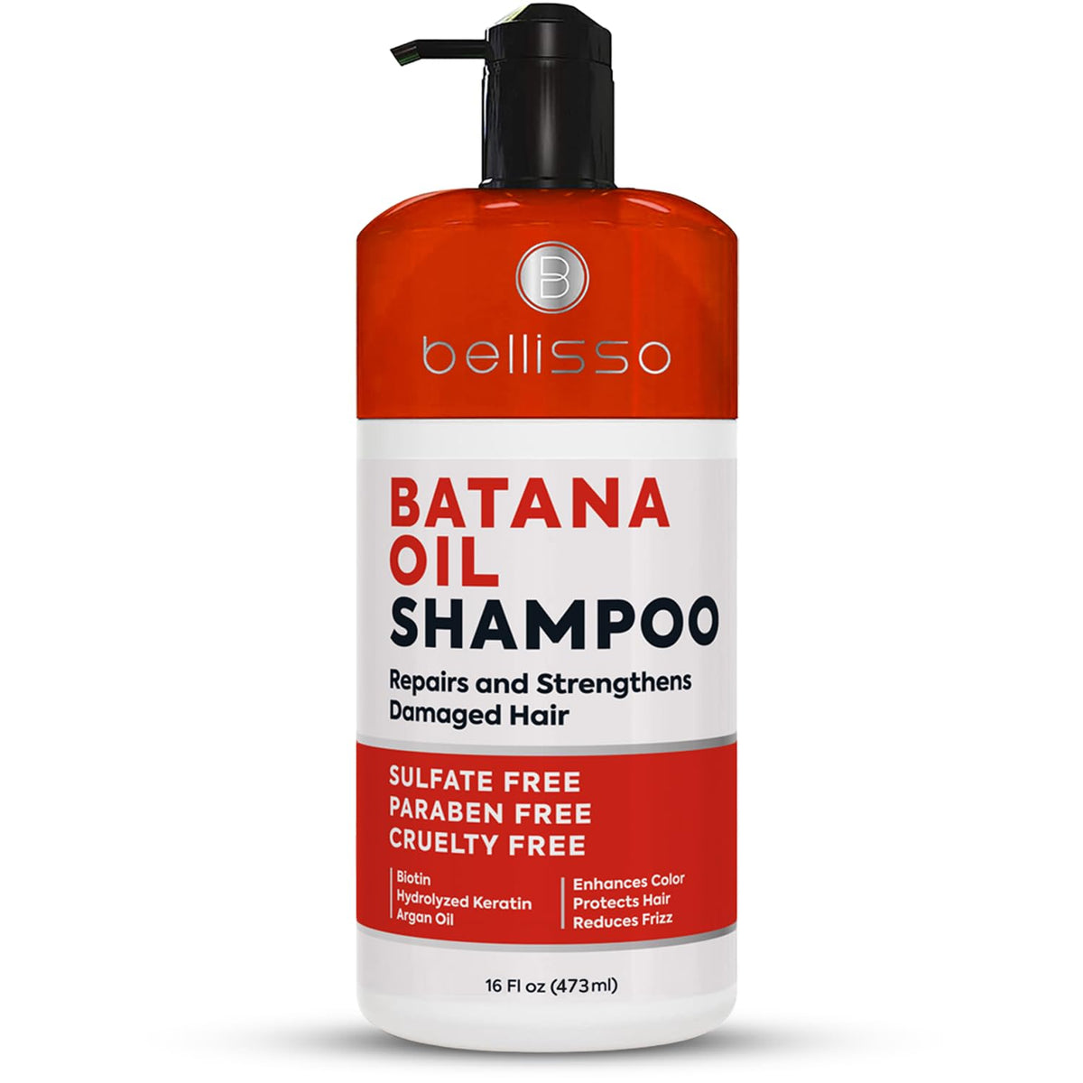 Bellisso Batana Oil Shampoo bottle pour shows volumizing boost for thinning hair