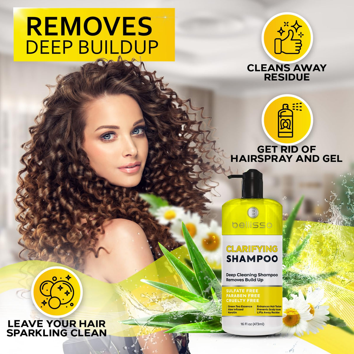 Bellisso clarifying shampoo foam close-up highlights a rich lather sans harsh surfactants.