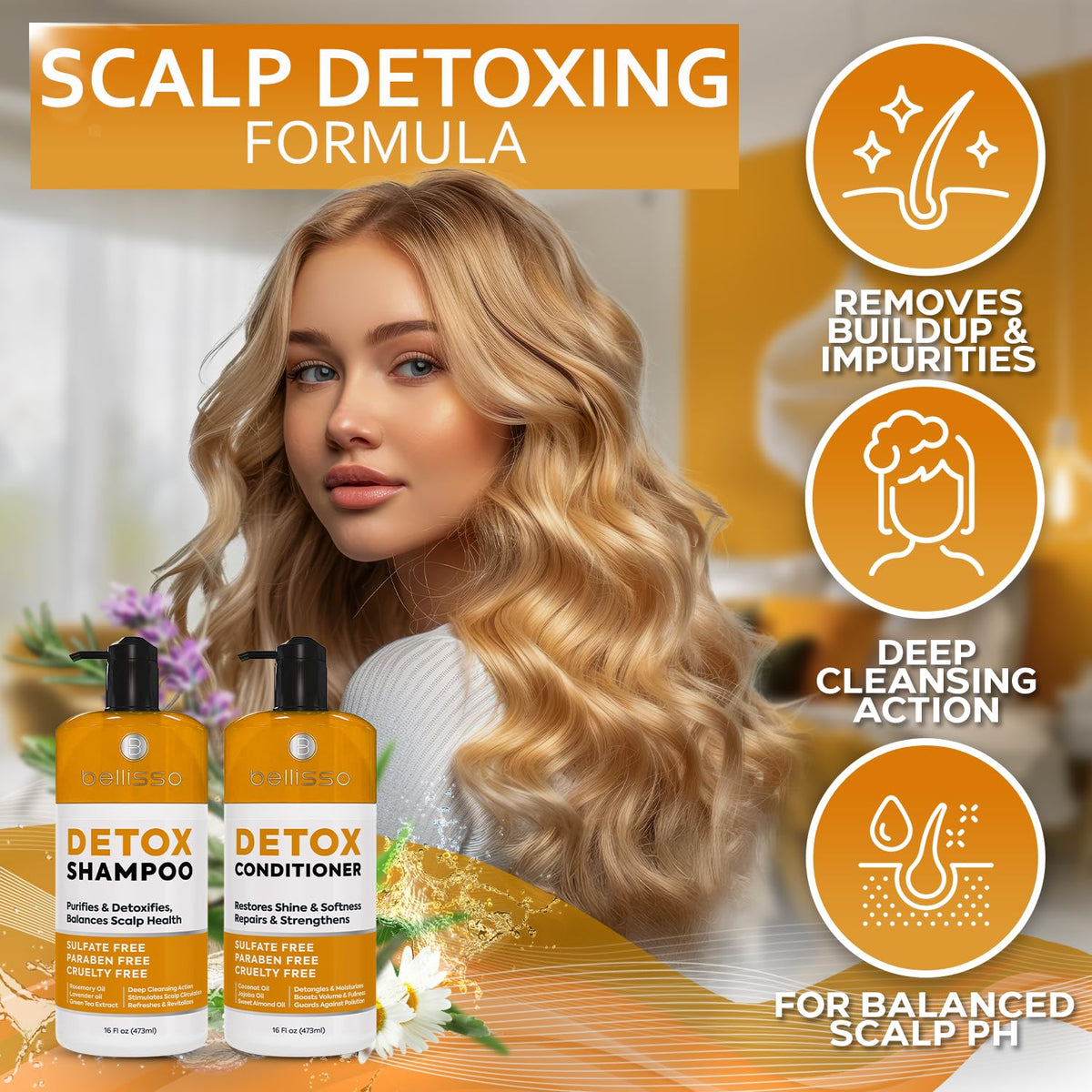Bellisso detox conditioner bottle with pump for easy detangling and smoothing