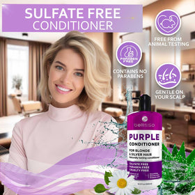 Bellisso purple conditioner after-tone on hair shows balanced blonde shade.