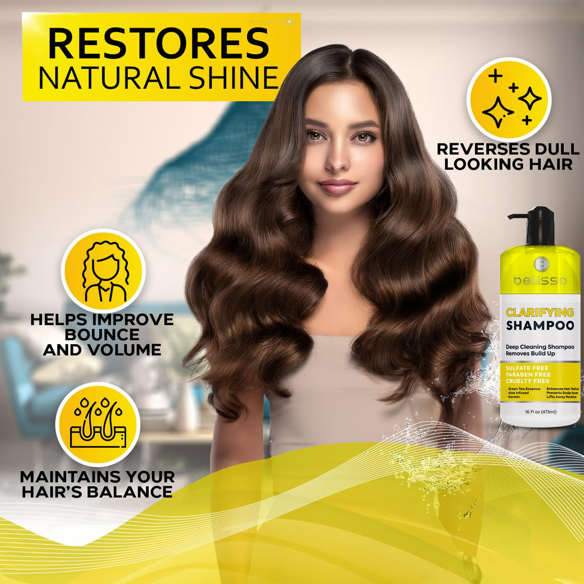 Bellisso salon-grade formula with aloe vera and chamomile hydrates and softens the scalp.