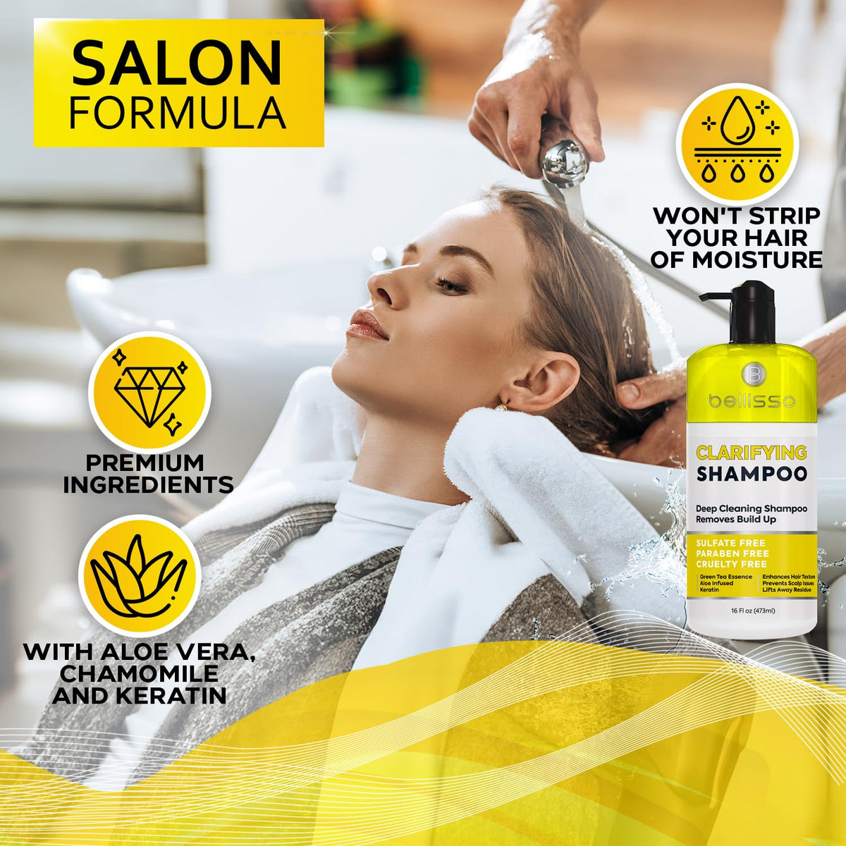 Bellisso shine after wash on color-treated hair, reducing dryness and flyaways.