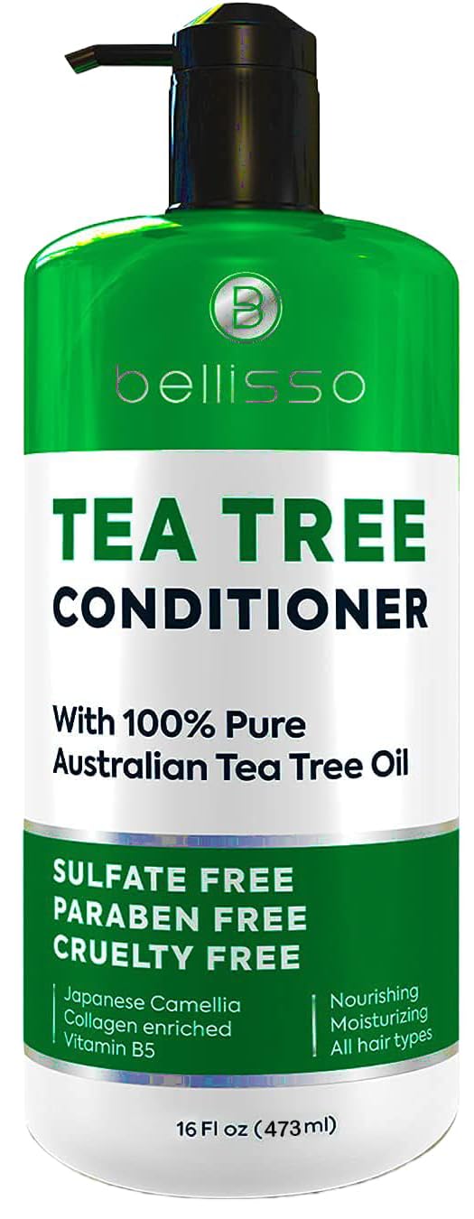 Bellissimo Tea Tree Oil Conditioner bottle front for soothing scalp care.