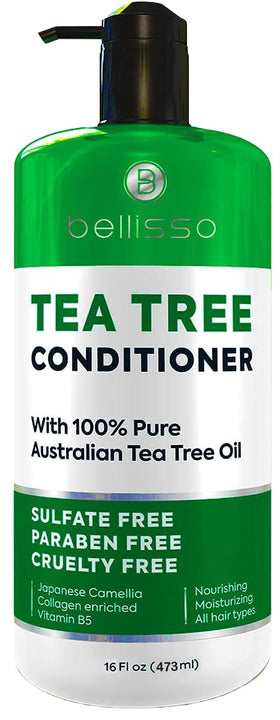 Bellissimo Tea Tree Oil Conditioner bottle front for soothing scalp care.