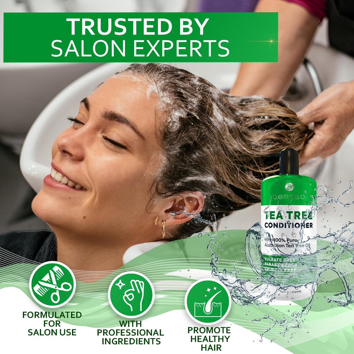 Bellisso Tea Tree Oil Conditioner color-treated hair safe formula.