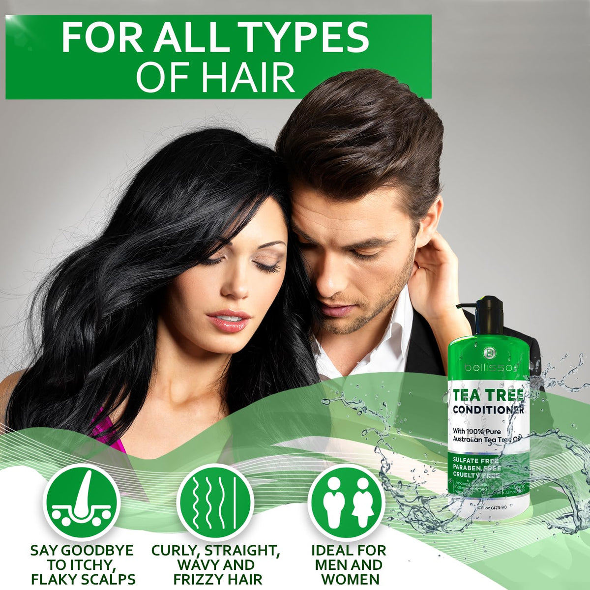 Bellisso Tea Tree Oil Conditioner on shelf ready for daily use.