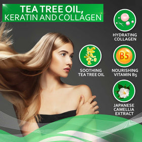 Bellisso Tea Tree Oil Conditioner pump in use for easy application.