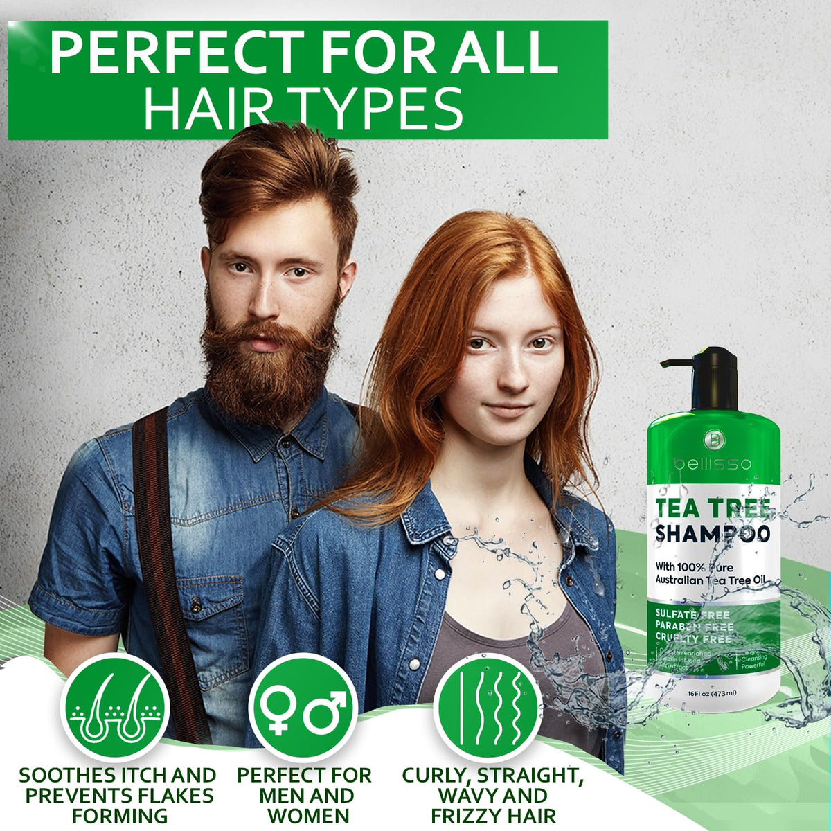 Bellisso Tea Tree Shampoo cruelty-free branding supports ethical hair care