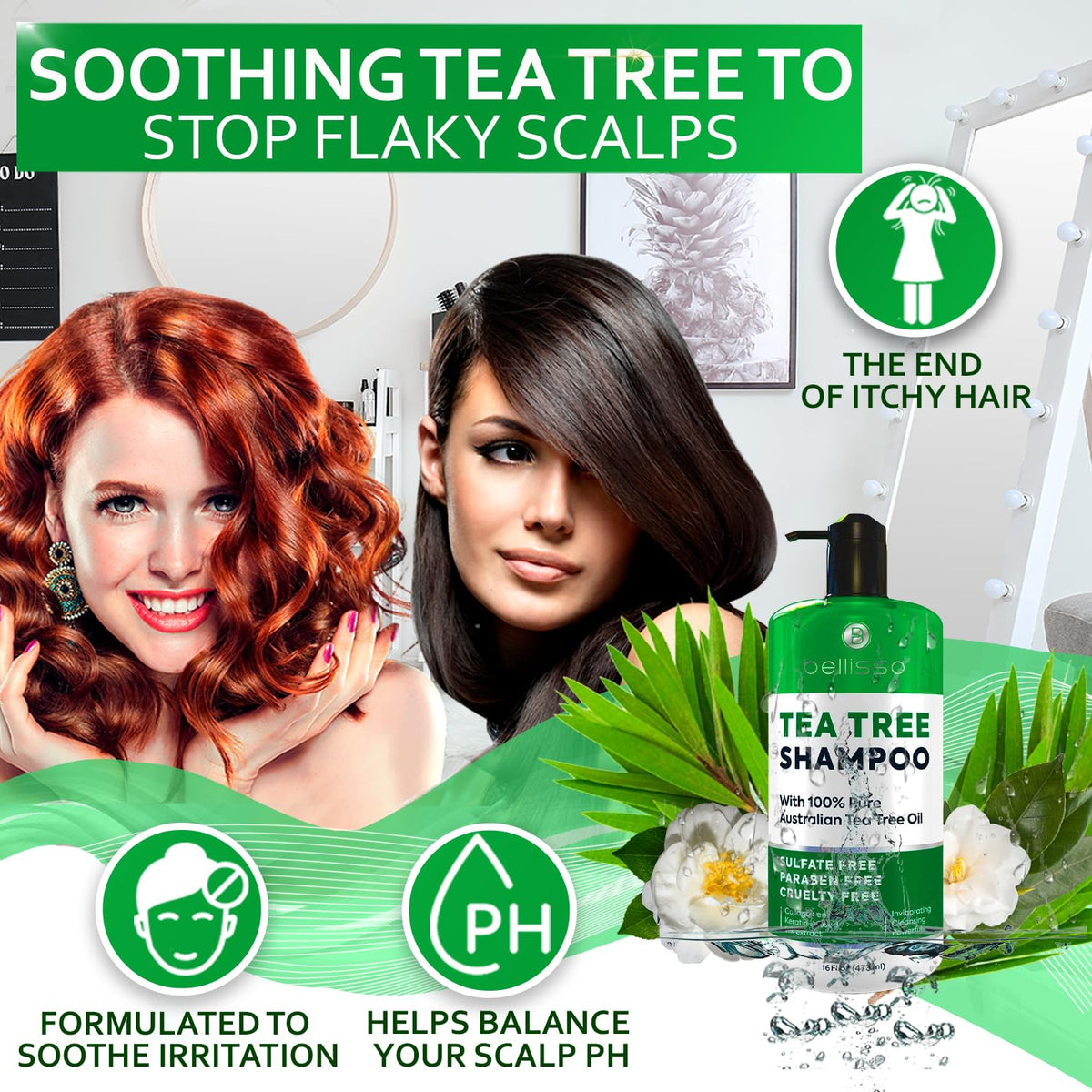 Bellisso Tea Tree Shampoo foamy lather ready for cleansing oily scalps