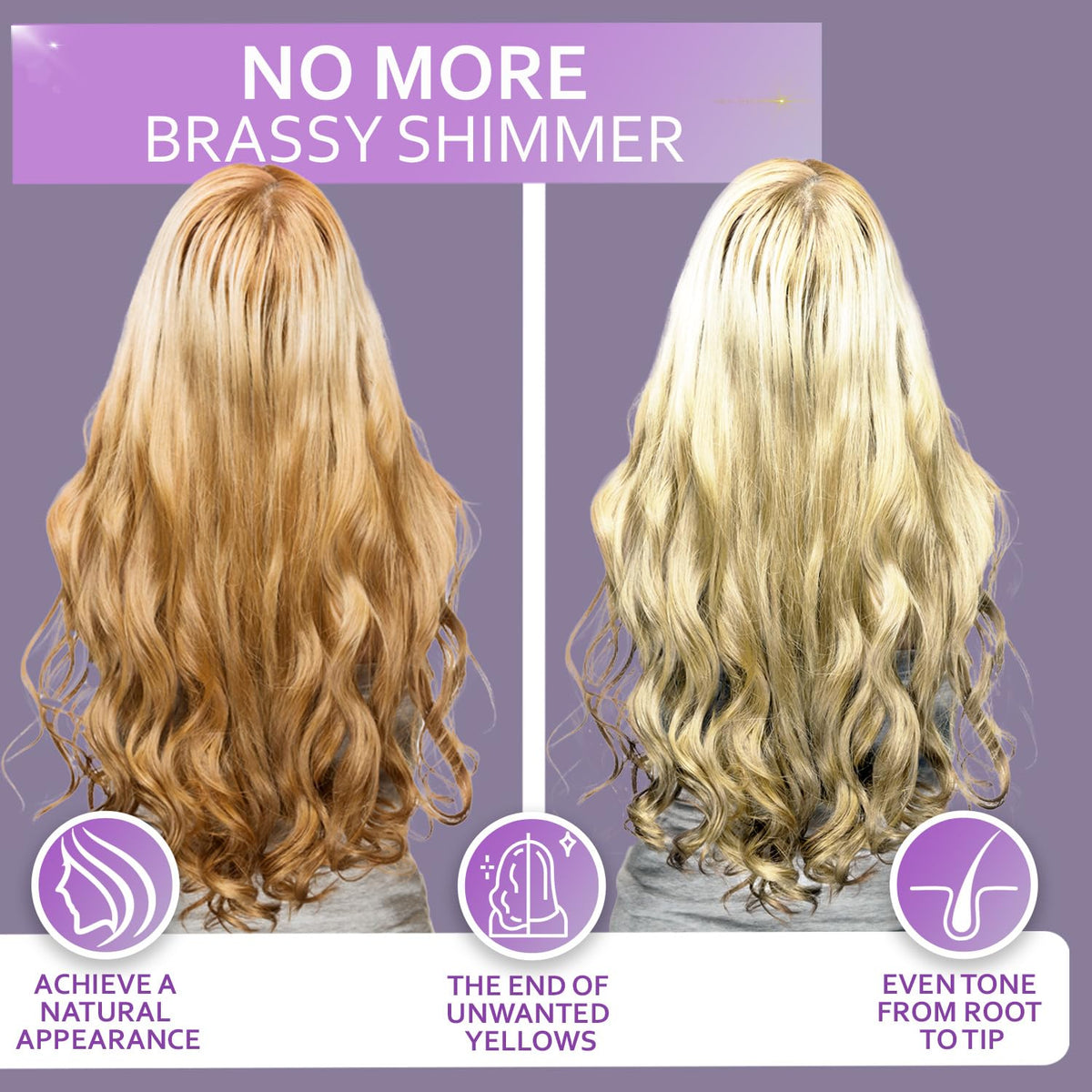 Bellisso toner for brassy hair showing swift brassiness reduction in action.