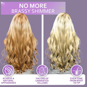 Bellisso toner for brassy hair showing swift brassiness reduction in action.