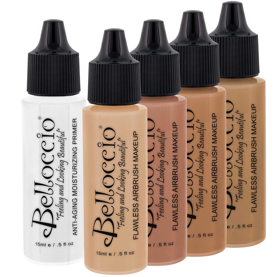 Belloccio half-ounce foundation set with four medium shades for flexible color matching.