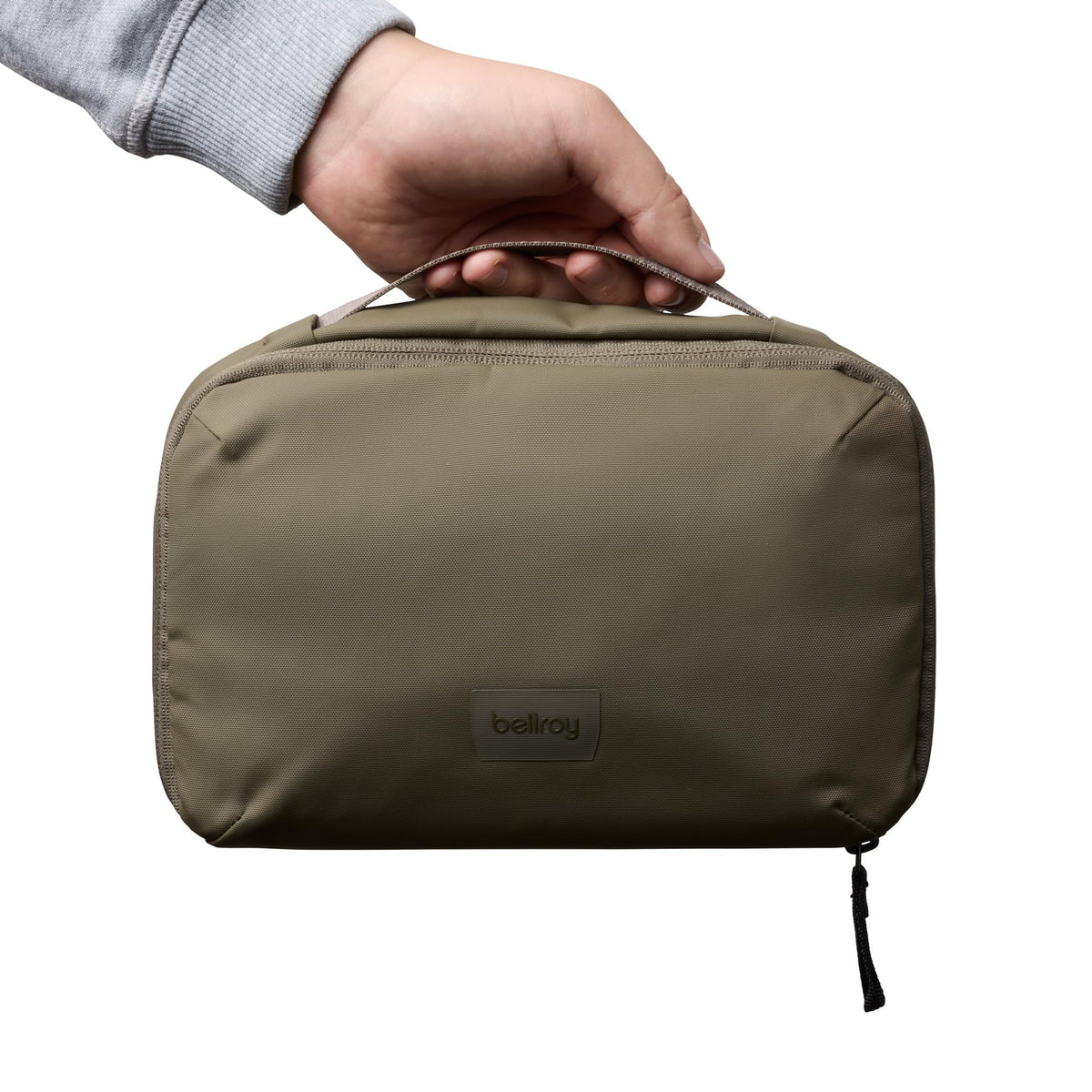 Bellroy Hanging Toiletry Kit hangs over doors and rails for easy access.