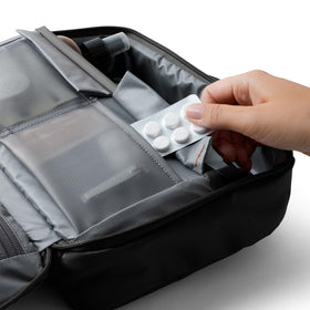 Bellroy Hanging Toiletry Kit Plus large compartment fits full-size bottles neatly.