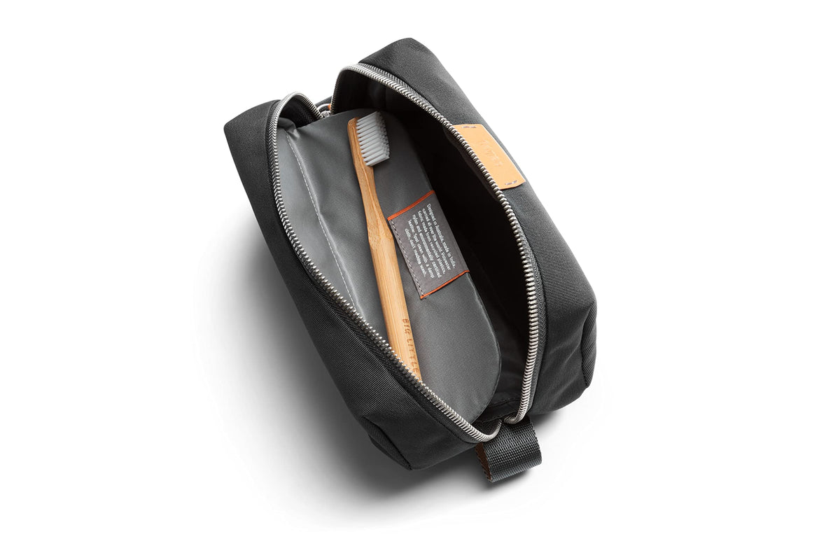 Bellroy Toiletry Kit interior features mesh pockets for organizing items.