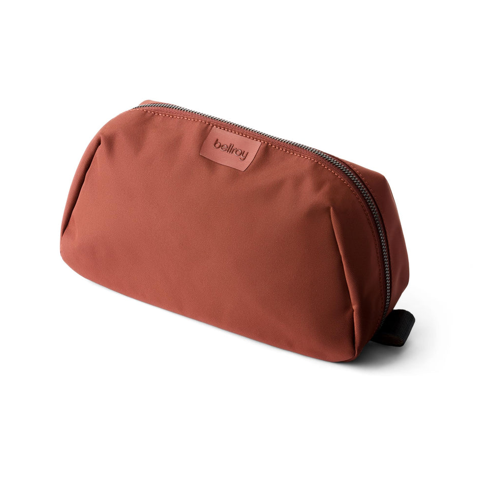 Bellroy Toiletry Kit Plus shows multiple internal pockets to keep items neatly organized.
