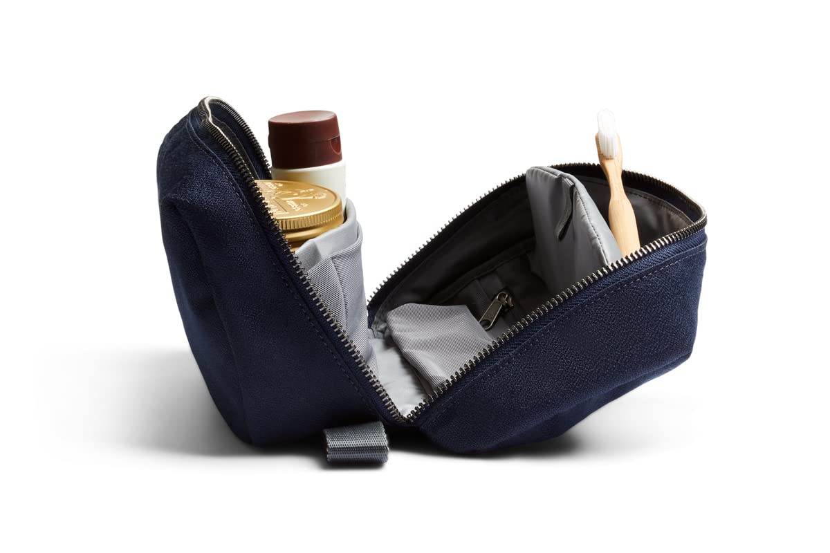 Bellroy Toiletry Kit Plus navy water-resistant fabric protects contents