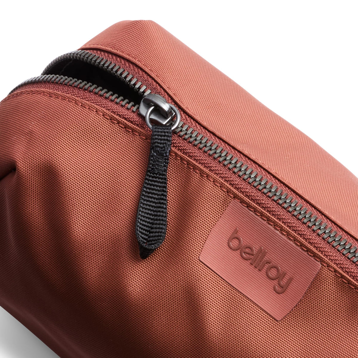 Bellroy Toiletry Kit Plus water-resistant, recycled fabric for durable travel protection.