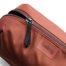Bellroy Toiletry Kit Plus water-resistant, recycled fabric for durable travel protection.