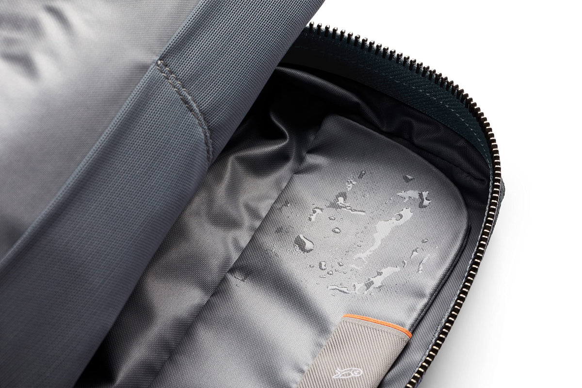 Bellroy Toiletry Kit forest colorway uses recycled plastic bottles.