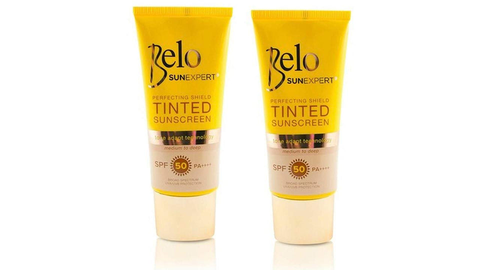 Belo Essentials Sunexpert tinted sunscreen bottle offers daily UV protection and light coverage.
