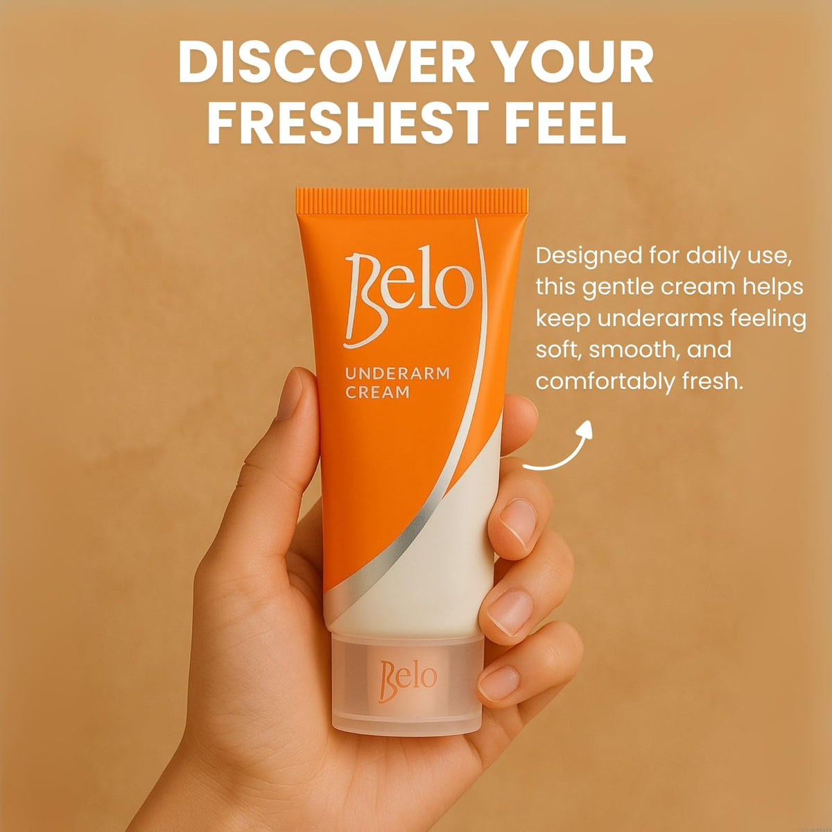 Belo Essentials application hand demonstrates easy, fast-absorbing formula on clean skin.