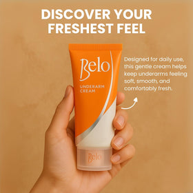 Belo Essentials application hand demonstrates easy, fast-absorbing formula on clean skin.