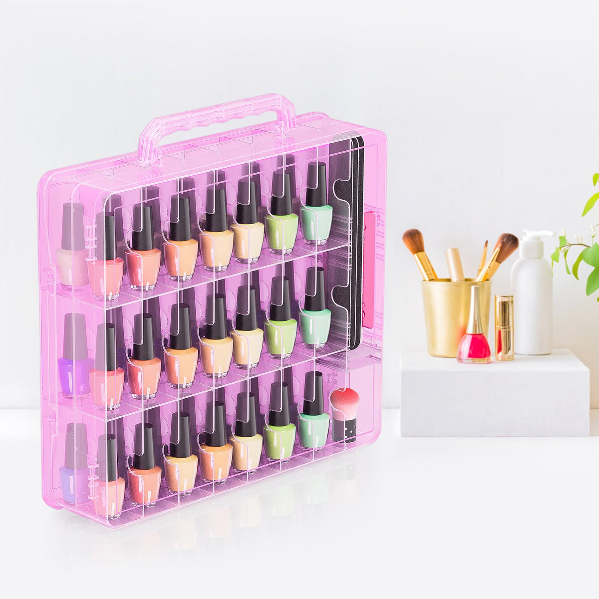 Beloving nail polish organizer dust-free and washable, keeping polishes tidy.