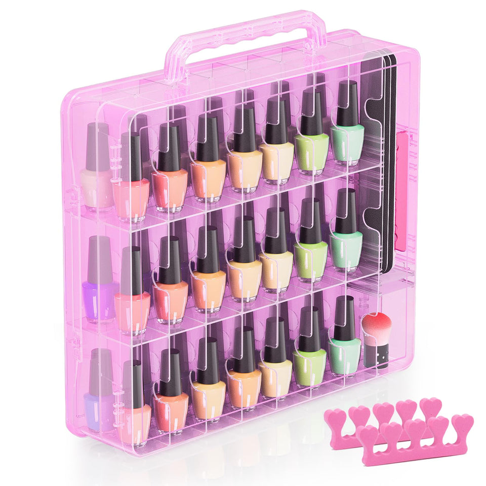 Beloving nail polish organizer front view highlights easy access and 48-bottle capacity.