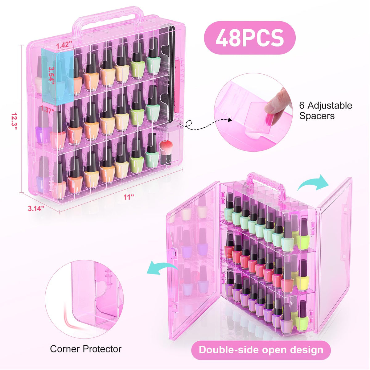 Beloving nail polish organizer front-open view enables quick color selection.
