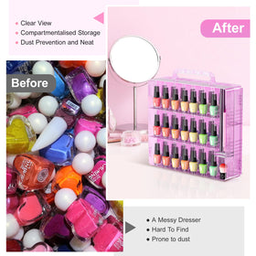 Beloving nail polish organizer side view demonstrates compact footprint for vanity storage.