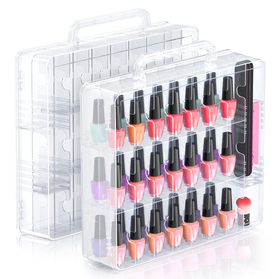 Beloving transparent nail polish organizer front view with clear shade visibility.