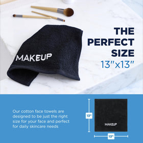 Ben Kaufman makeup remover washcloth embroidery, decorative white MAKEUP detail for vanity decor.