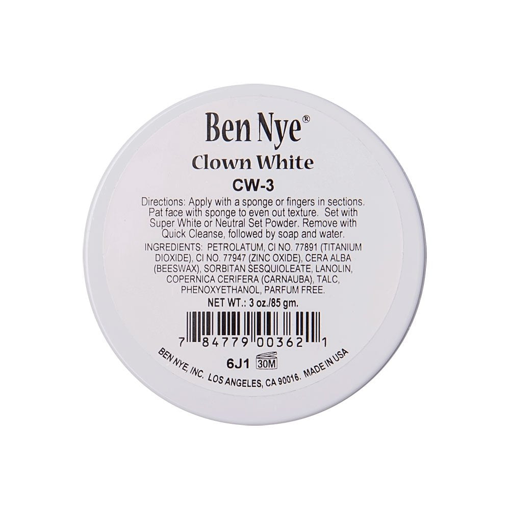 Ben Nye Clown White makeup in 3 oz jar for stage clown looks with smooth, opaque coverage daily