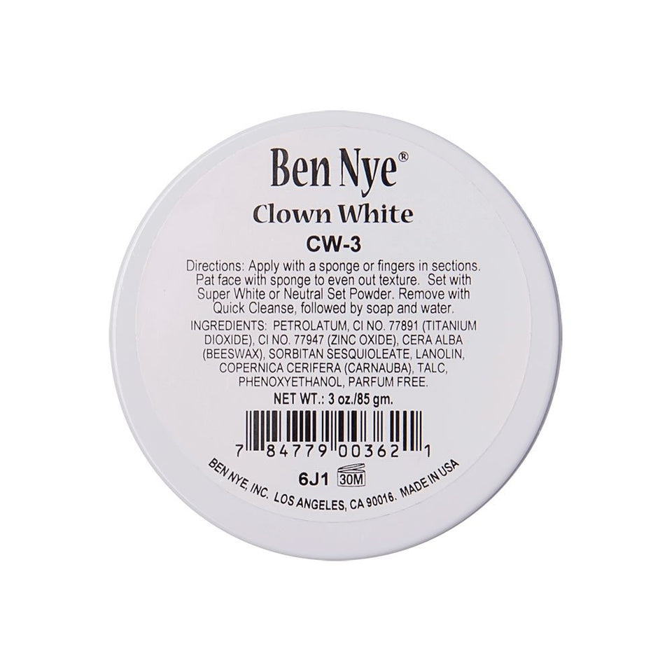 Ben Nye Clown White makeup in 3 oz jar for stage clown looks with smooth, opaque coverage daily