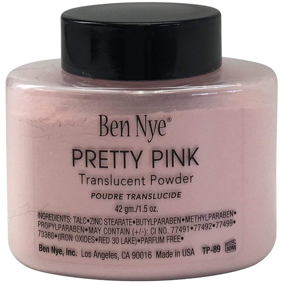 Ben Nye Pink Face Powder compact close-up for a porcelain-like finish