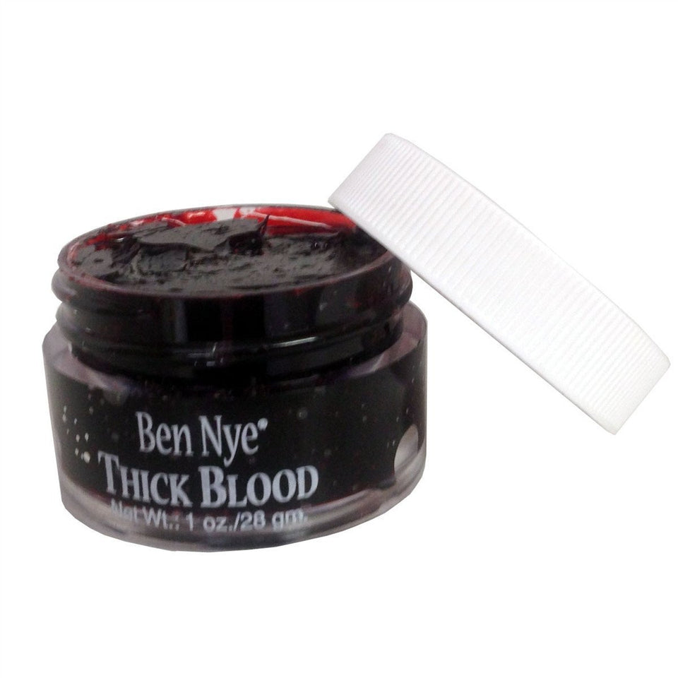 Ben Nye Thick Blood bottle shows realistic wound texture for film makeup.