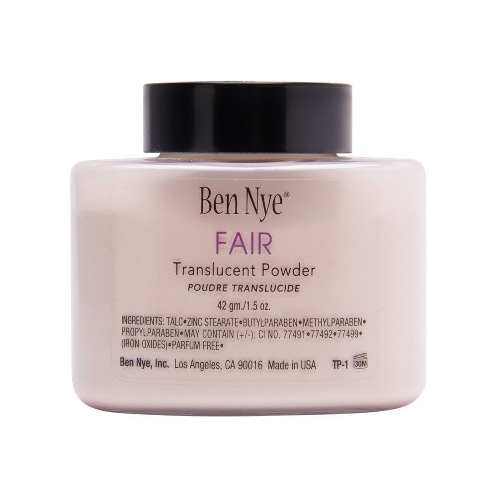 Ben Nye Translucent Face Powder in Fair for a soft matte finish and long-lasting set
