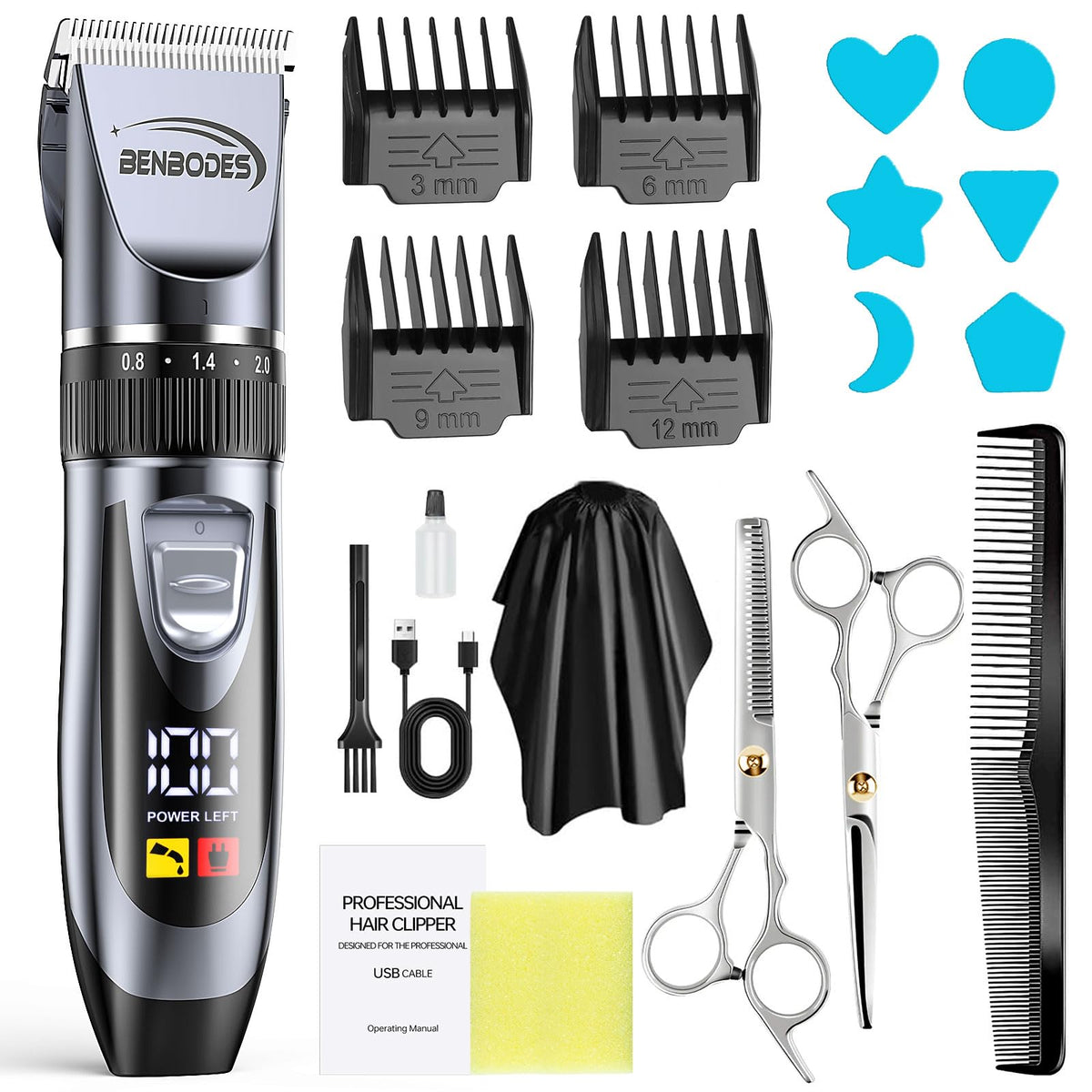 Benbodes 14-in-1 grooming kit full set for at-home haircuts and beard trimming.